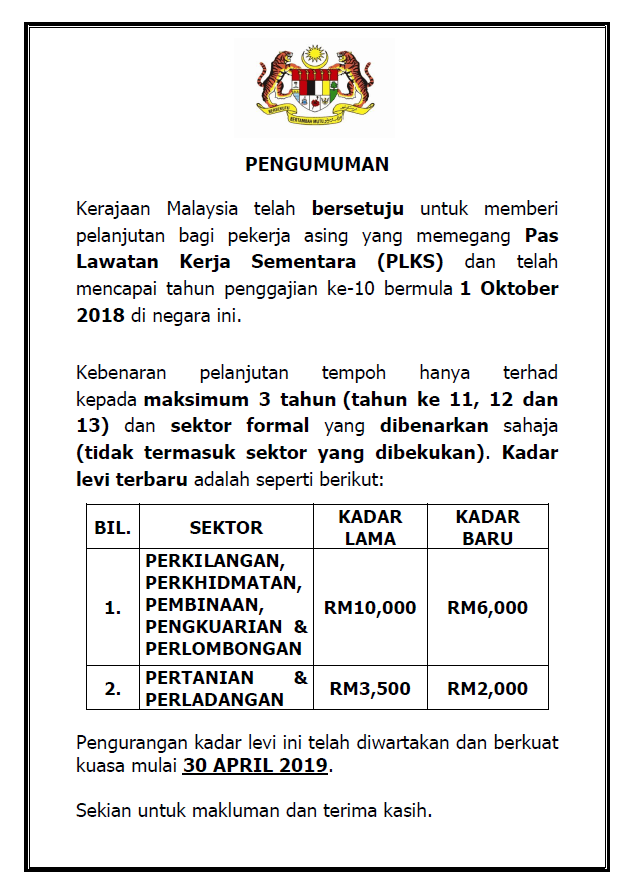 MAKLUMAN PENGURANGAN KADAR LEVI LEBIH 10 TAHUN resize