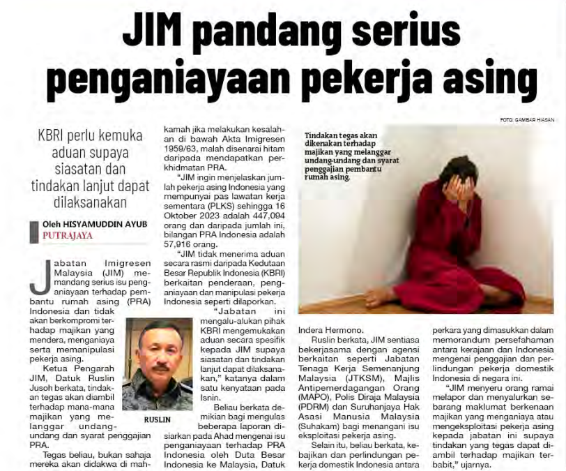 14 NOVEMBER JIM PANDANG SERIUS PENGANIAYAAN PEKERJA ASING