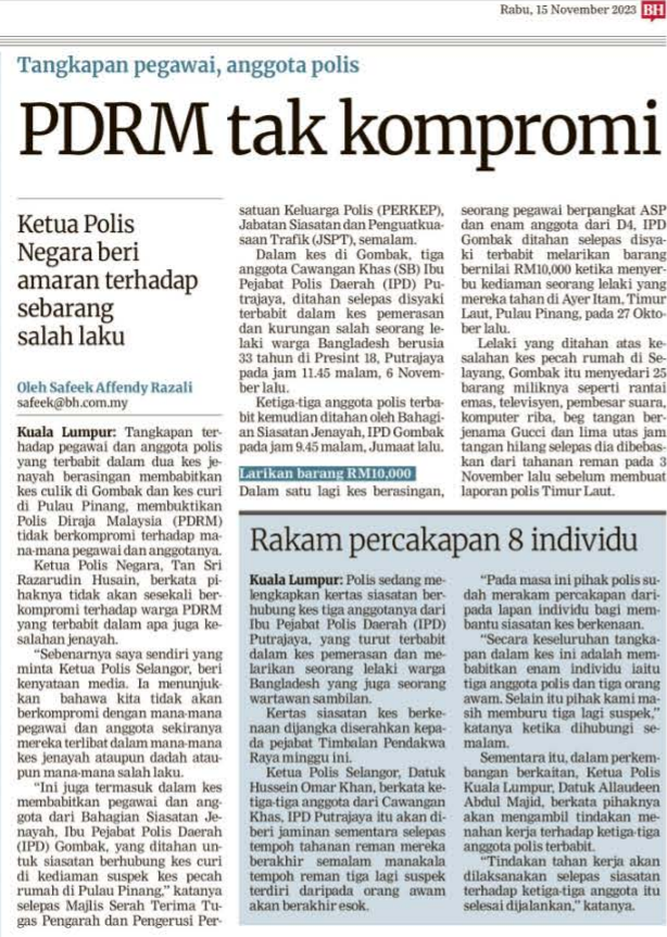 15 NOVEMBER PDRM TAK KOMPROMI