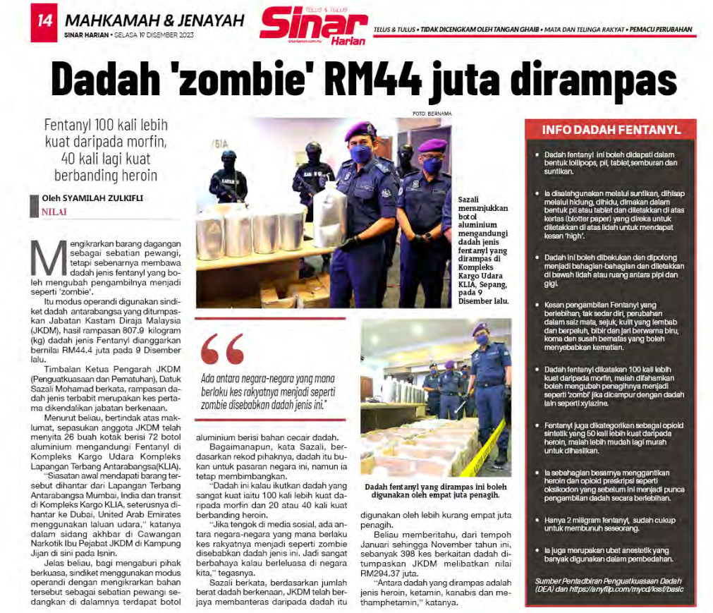 19 DISEMBER DADAH ZOMBIE RM44 JUTA DIRAMPAS 