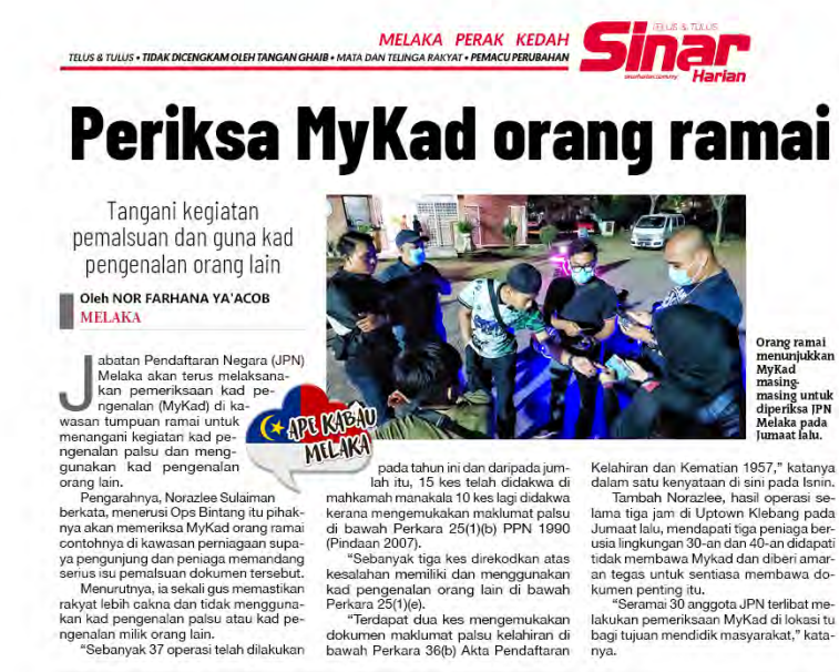 19 DISEMBER PERIKSA MYKAD ORANG RAMAI