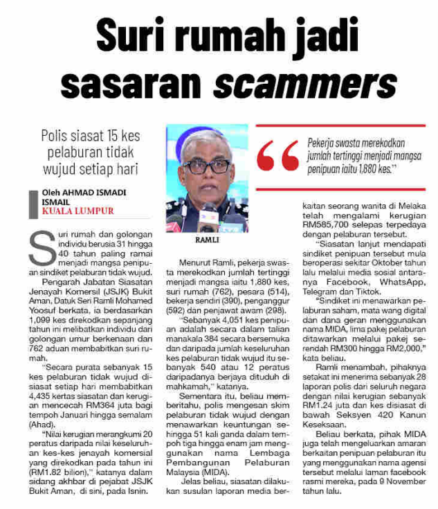 21 NOVEMBER SURI RUMAH JADI SASARAN SCAMMER 