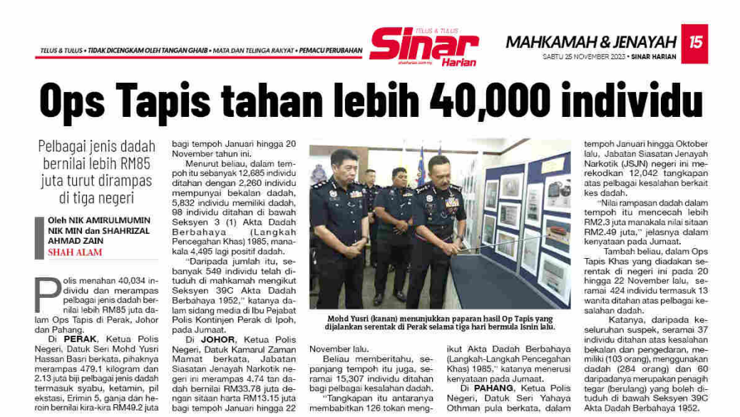 25 NOVEMBER OPS TAPIS TAHAN LEBIH 40000 INDIVIDU