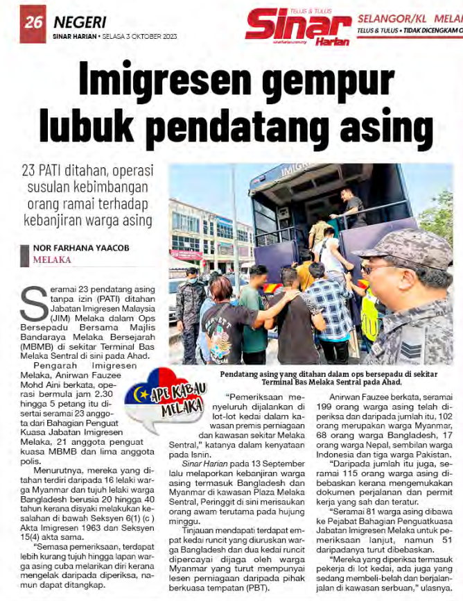 3 OKTOBER IMIGRESEN GEMPUR LUBUK PENDATANG ASING