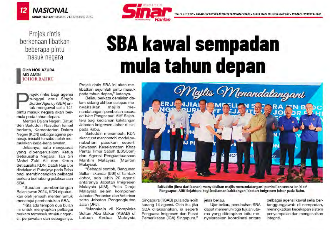 9 NOVEMBER SBA KAWAL SEMPADAN MULA TAHUN DEPAN