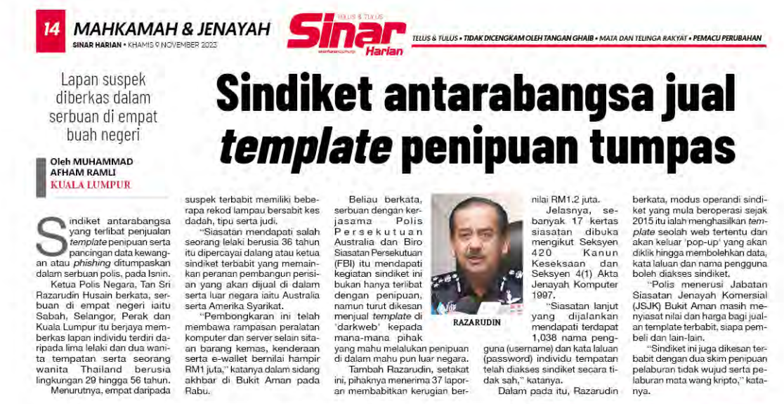 9 NOVEMBER SINDIKET ANTARABANGSA JUAL TEMPLATE PENIPUAN TUMPAS