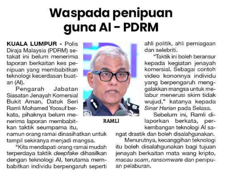 17 JULAI 2024 WASPADA PENIPUAN GUNA AI PDRM