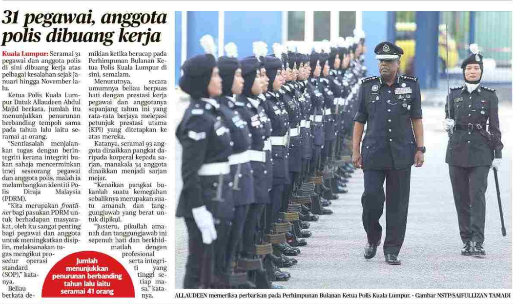 21 DISEMBER 2023 31 PEGAWAI ANGGOTA POLIS DIBUANG KERJA